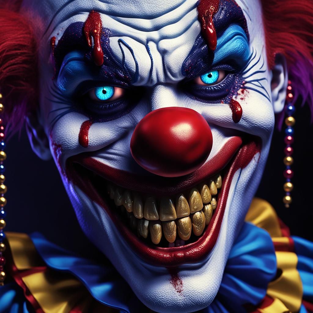 Evil Clown in Dark Carnival: A 3D Rendering
