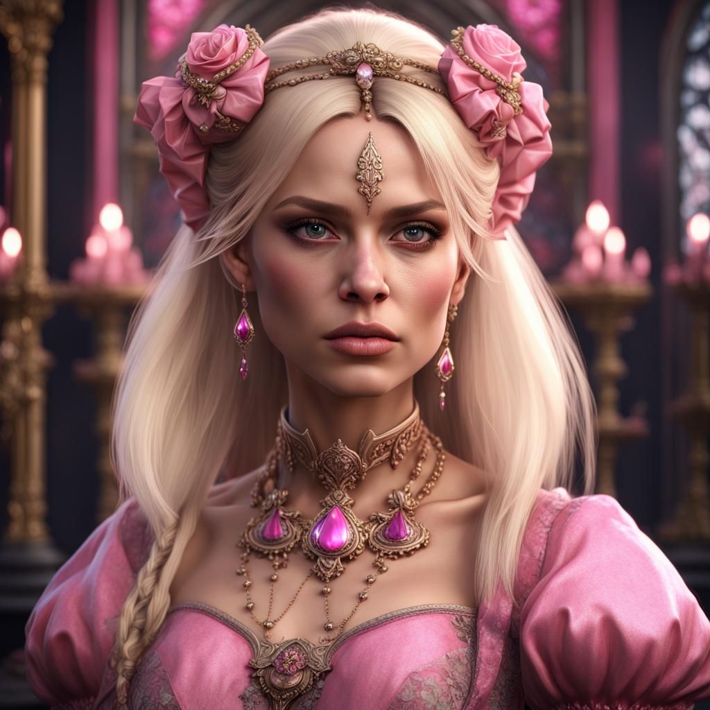 Hyperrealistic Gothic Woman in Pink: Detailed Matte Painting