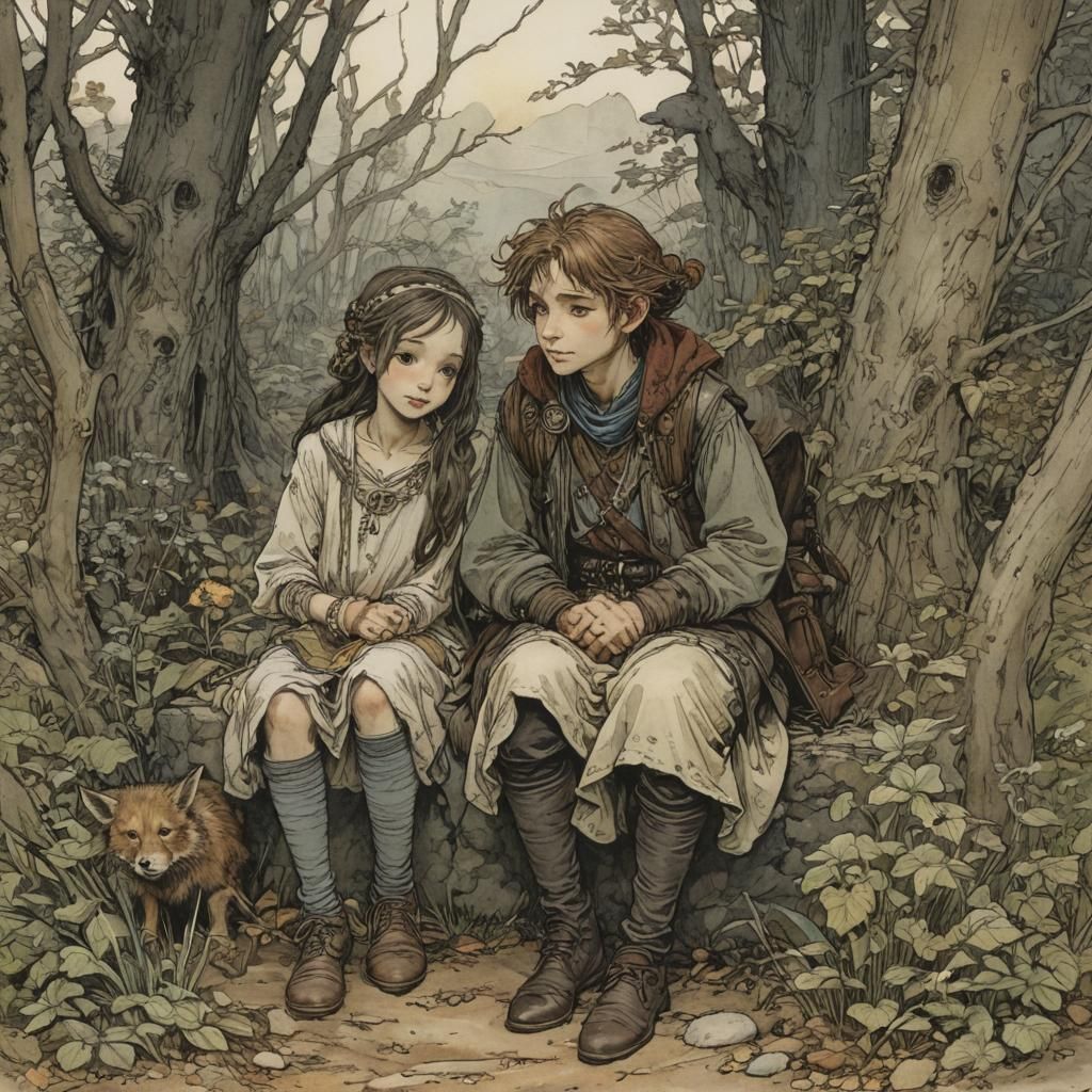 Inseparable Friends Illustration in Fantasy Art Style