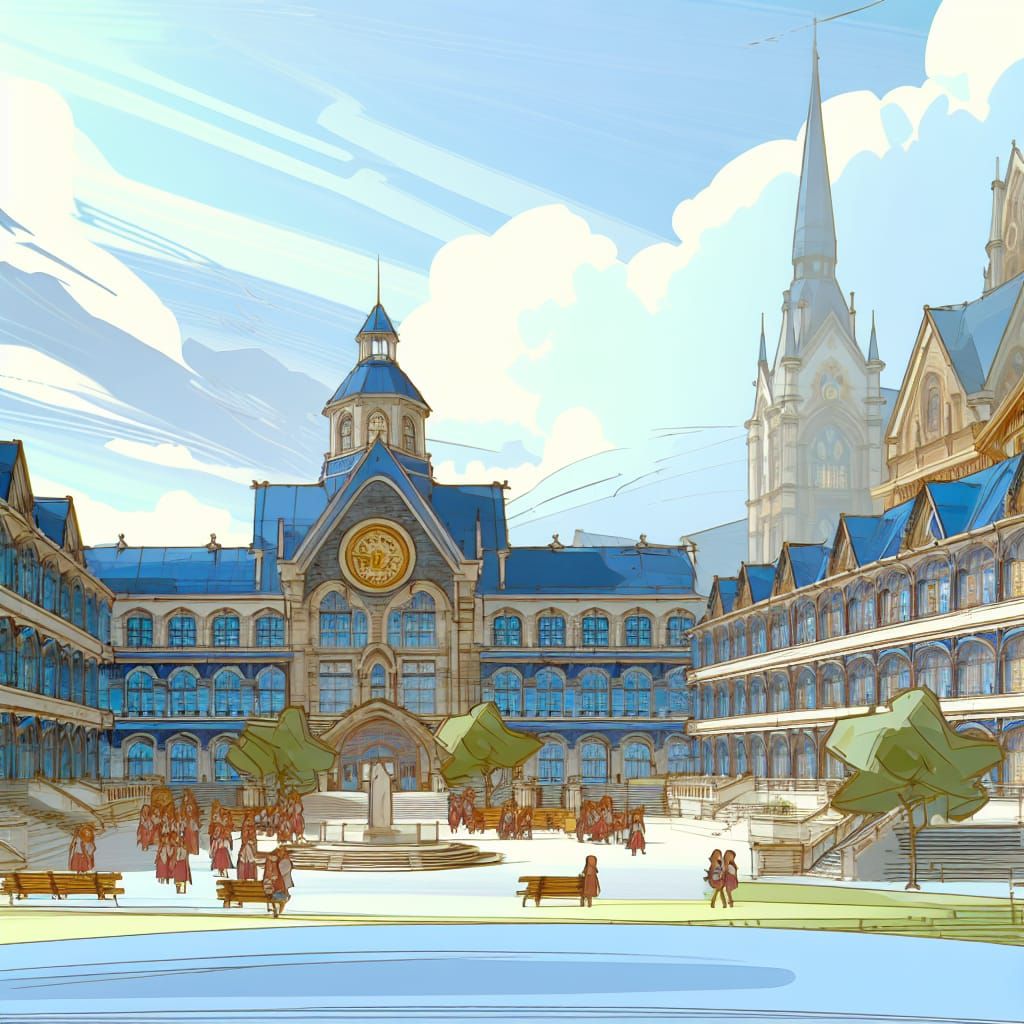 Cartoon School Building in Fantasy Concept Art