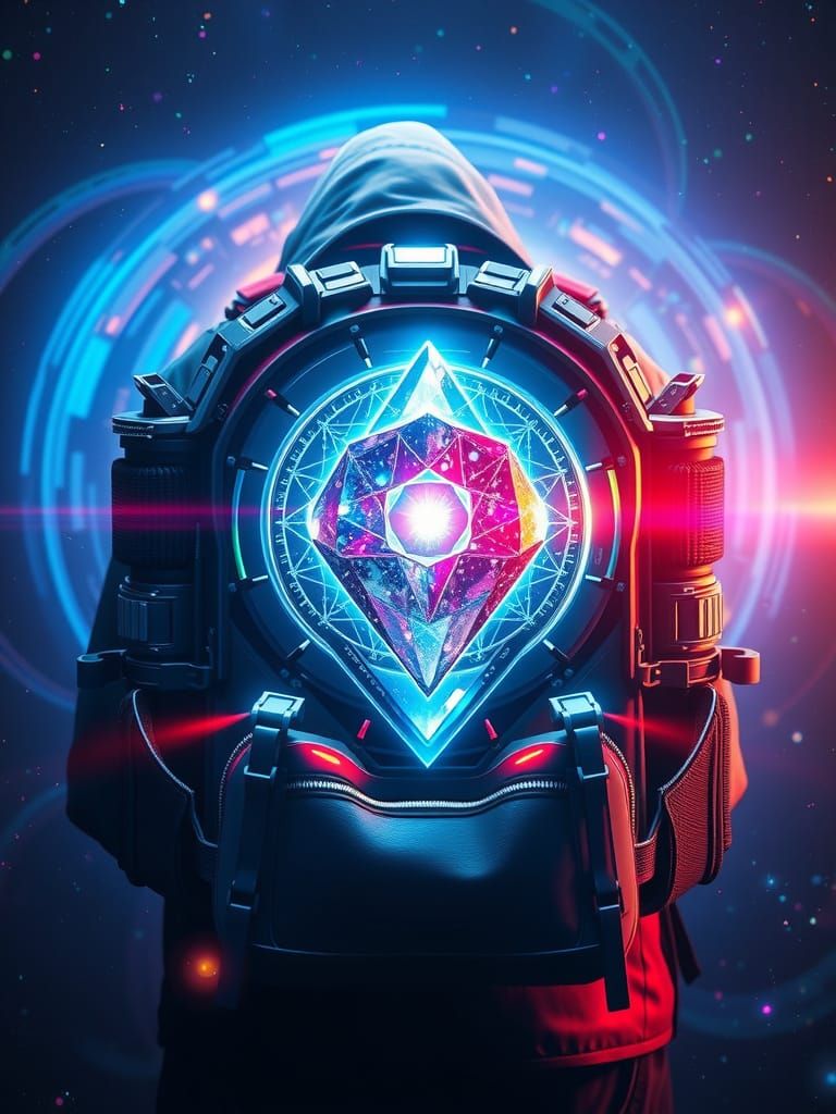 Cosmic Power Crystal Backpack in Vibrant Iridescent Aestheti...