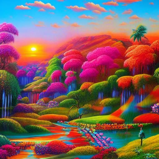 Psychedelic Paradise: A Surreal Folk Art Painting
