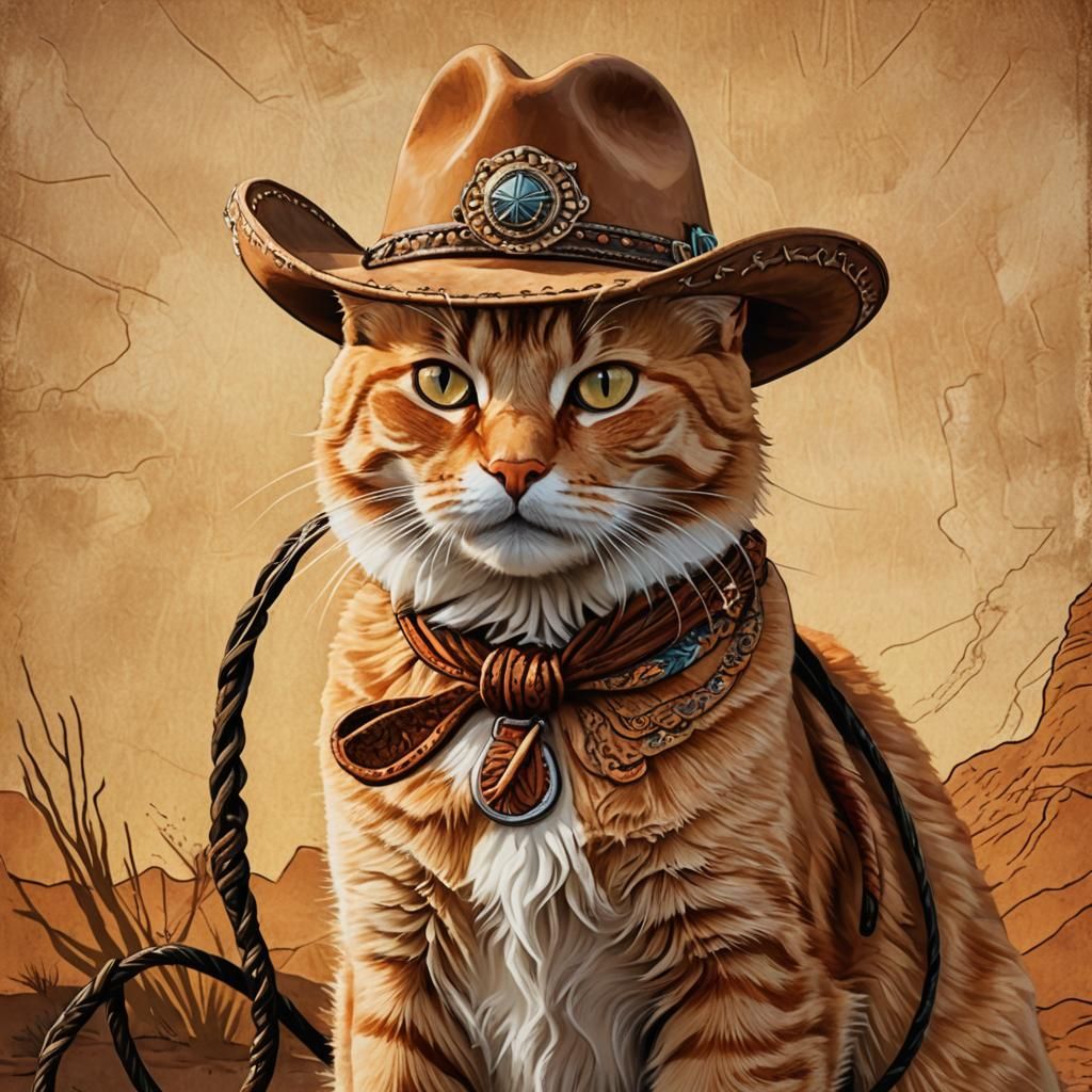 Tabby Cat Cowboy in Southwestern Digital Art