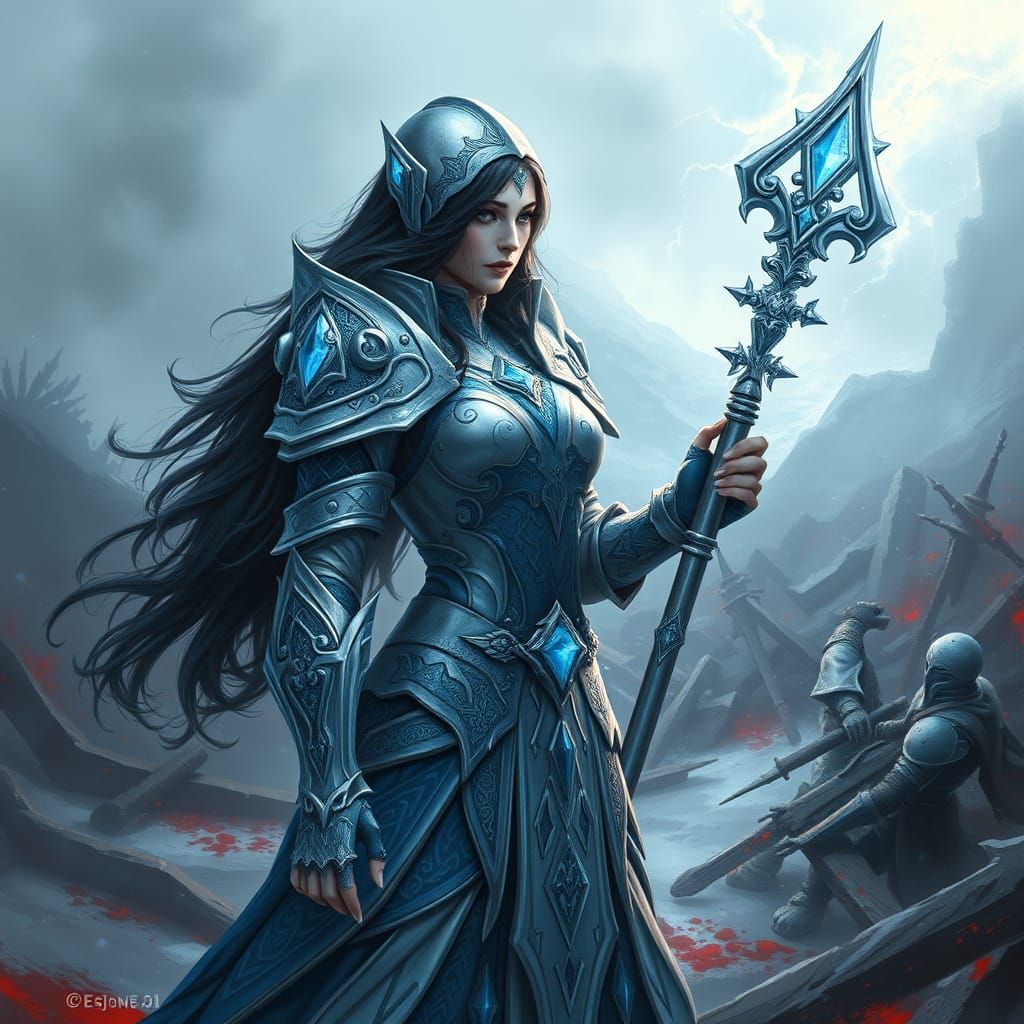 Ethereal Frost Mage in Silver and Blue Armor