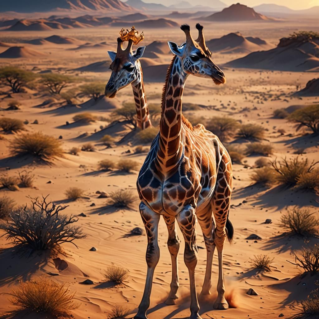 Giraffe with Crown in Desert Sunset