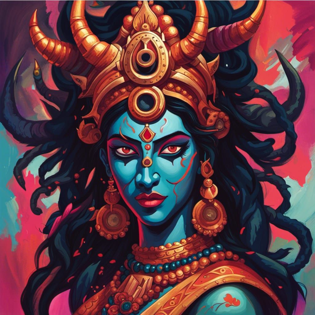 Goddess Kali Cyborg Portrait in Vibrant Colors