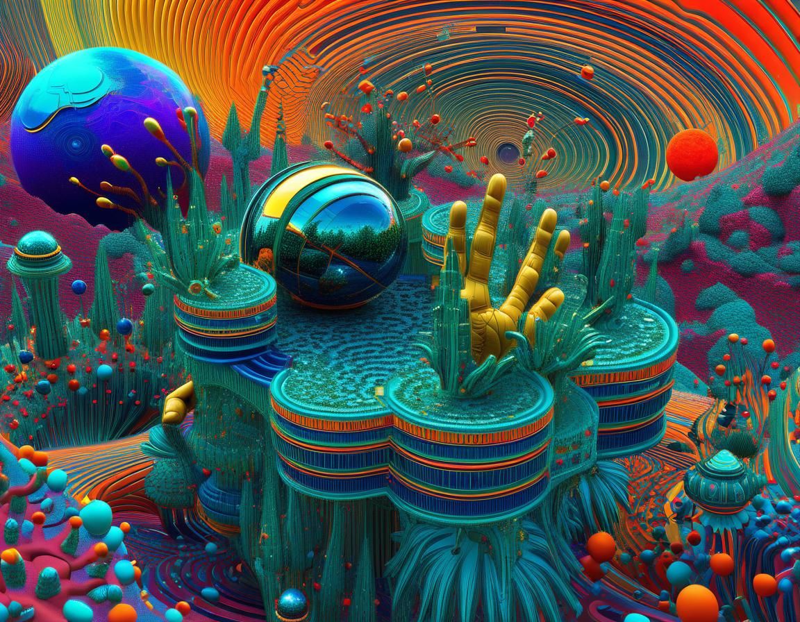 Surreal Alien Landscape with Rotating 3D Mandelbulb