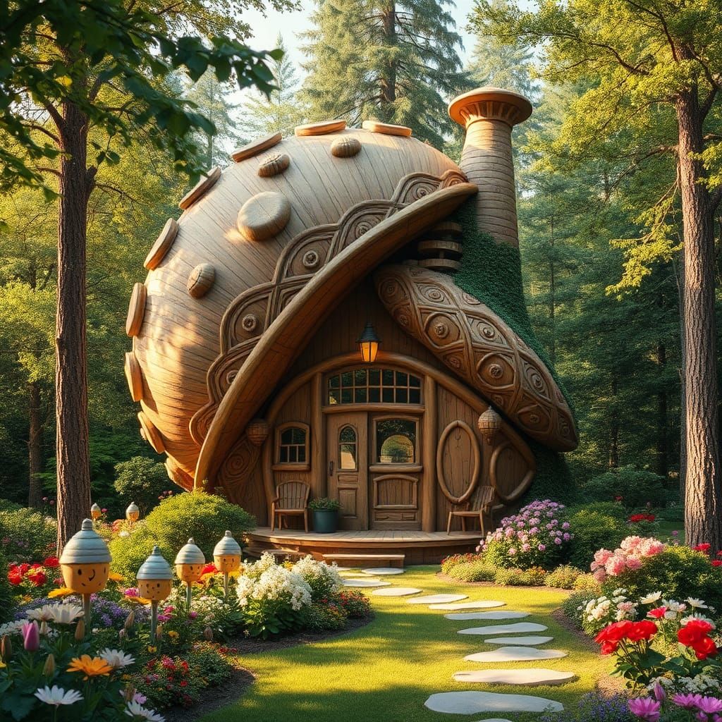 Whimsical Wooden Shell House in Lush Park
