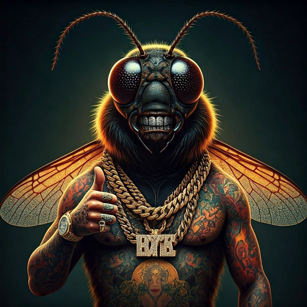 Realistic Anthropomorphic Firefly Rapper with Iridescent Win...