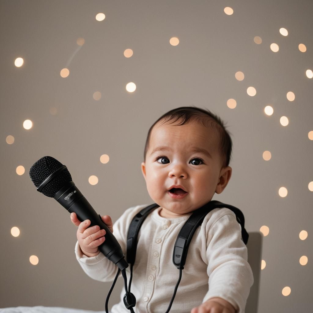 Baby Holding Shure SM58 Microphone: Professional Photo