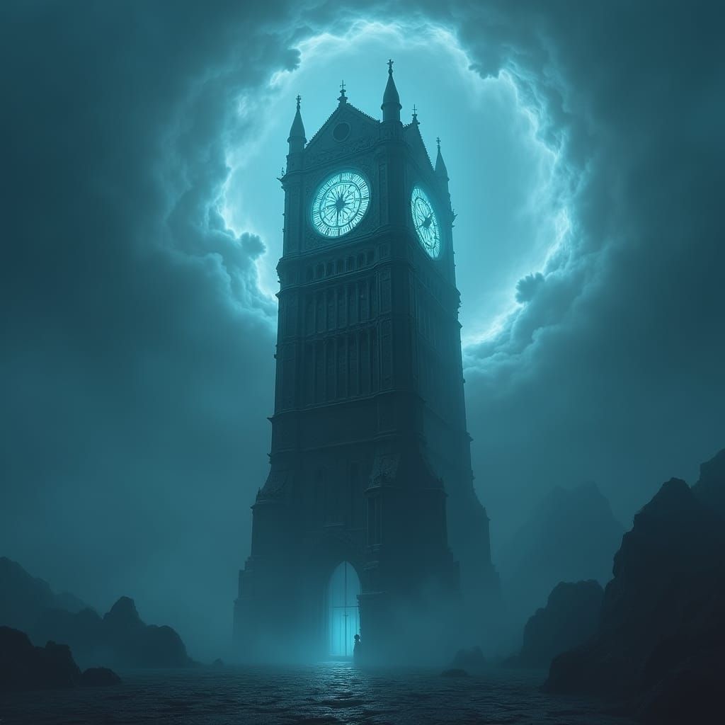 Ominous Clock Tower in a Dramatic Digital Painting