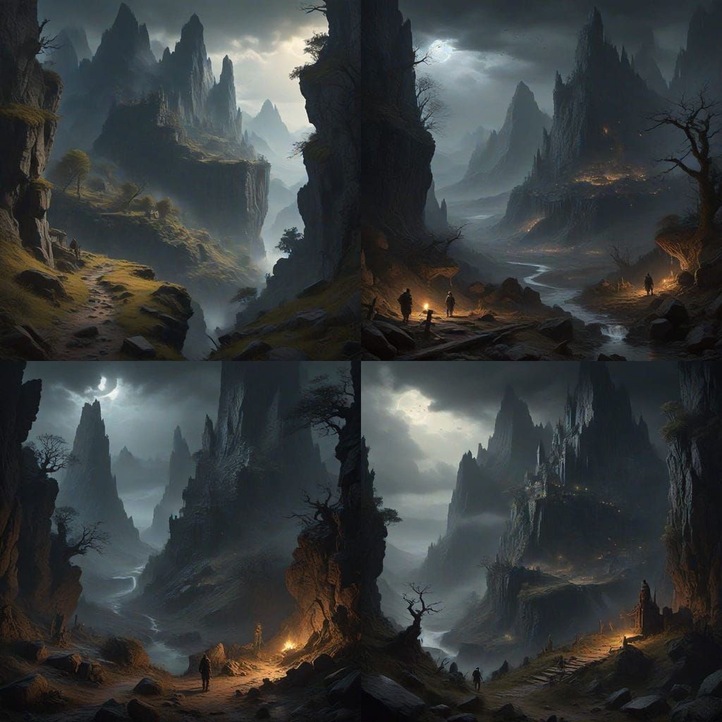 Dark Fantasy World Map with Mysterious Landscapes and Ominou...