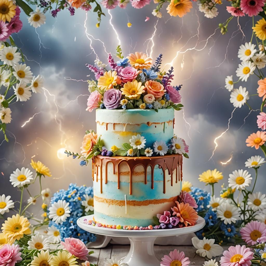 Floral Cake in Dreamy Kitchen Lighting