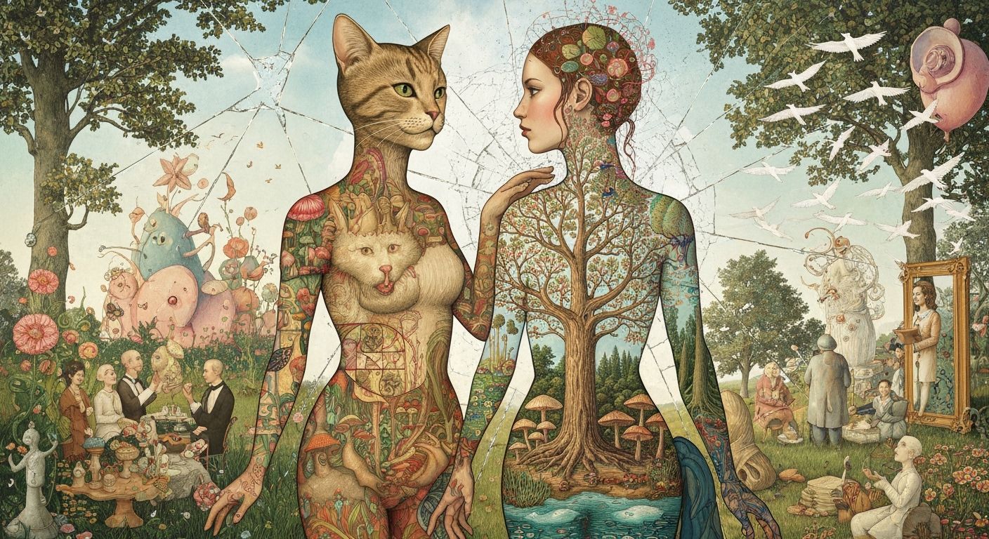 Surreal Garden Party in a Klimt-Bosch Style