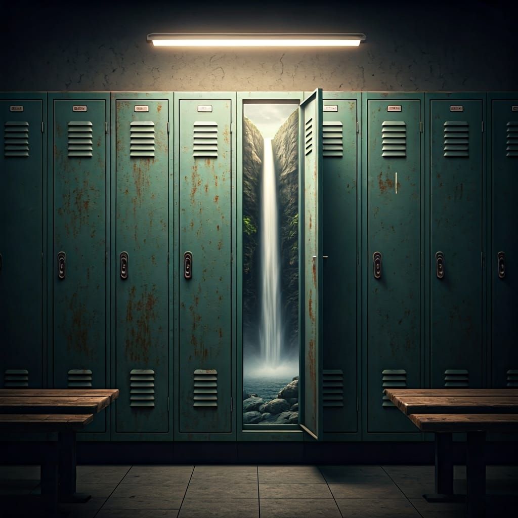 Miniature Waterfall Landscape Hidden in Gym Locker