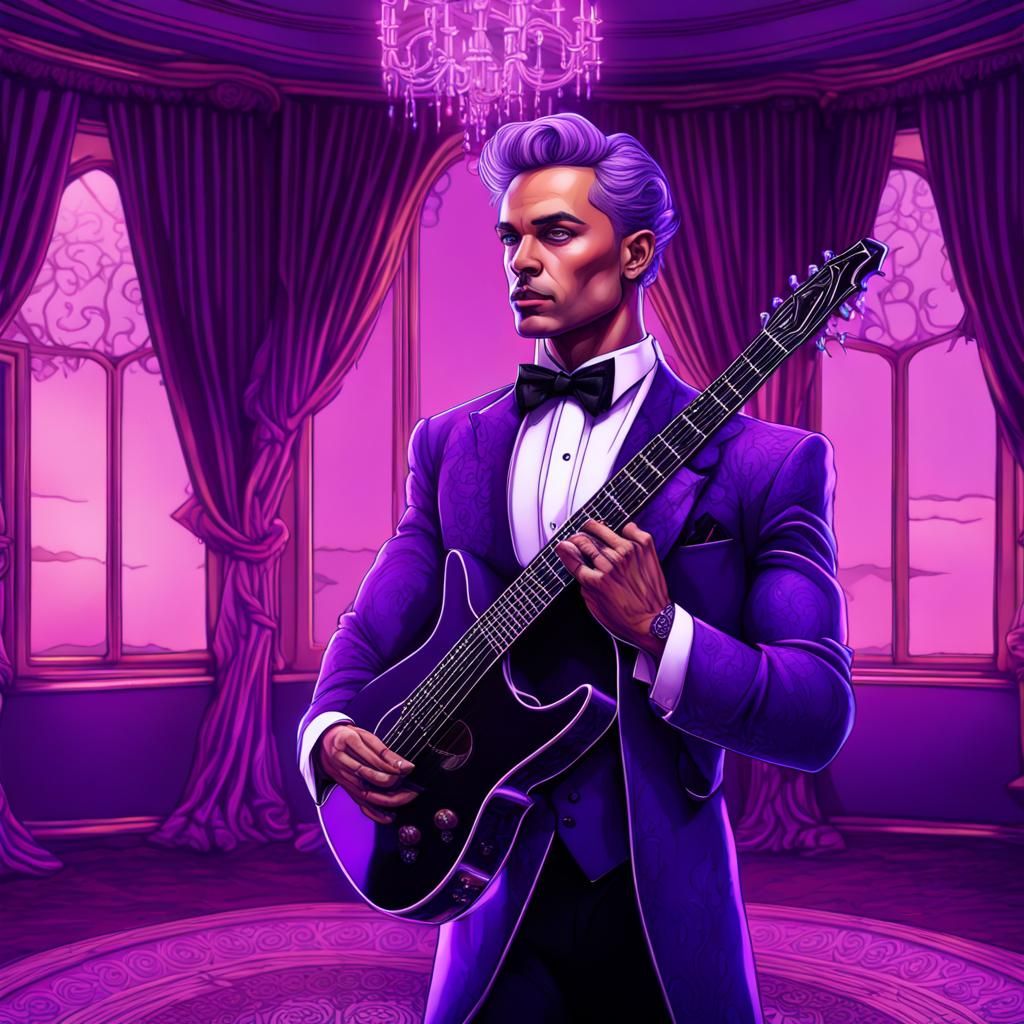 Purple Bodybuilder in Victorian Room, Cosmic Illustration