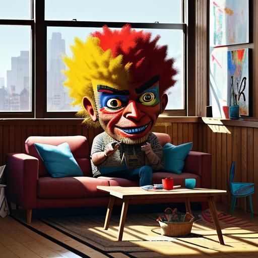 Digital Concept Art. Medium shot. A grown man acting like a ...