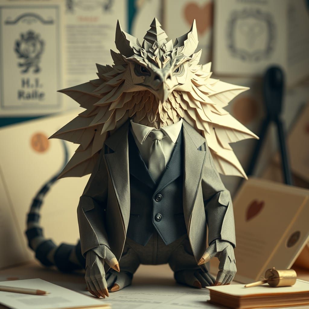 Origami Monster in Suit: Paper Art Elegance