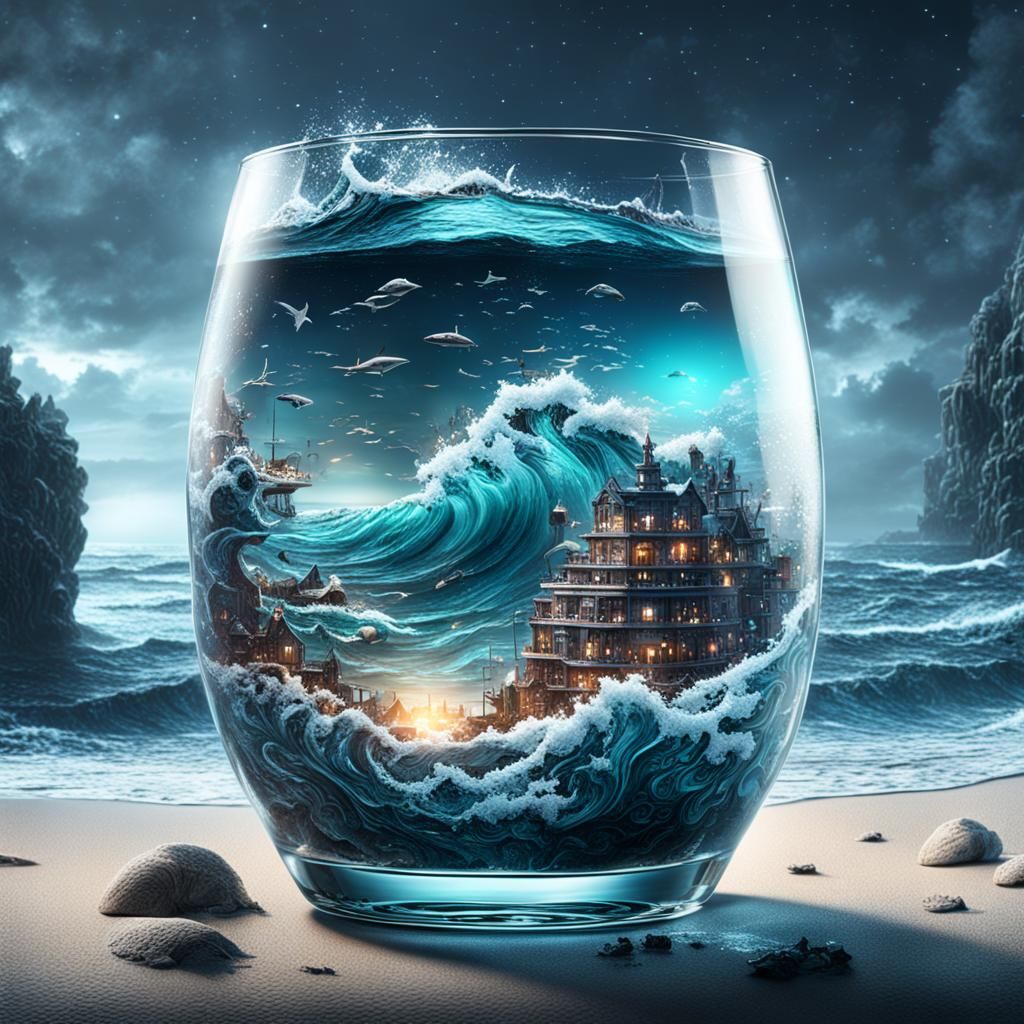 Ocean in a Glass at Midnight: Digital Matte Painting