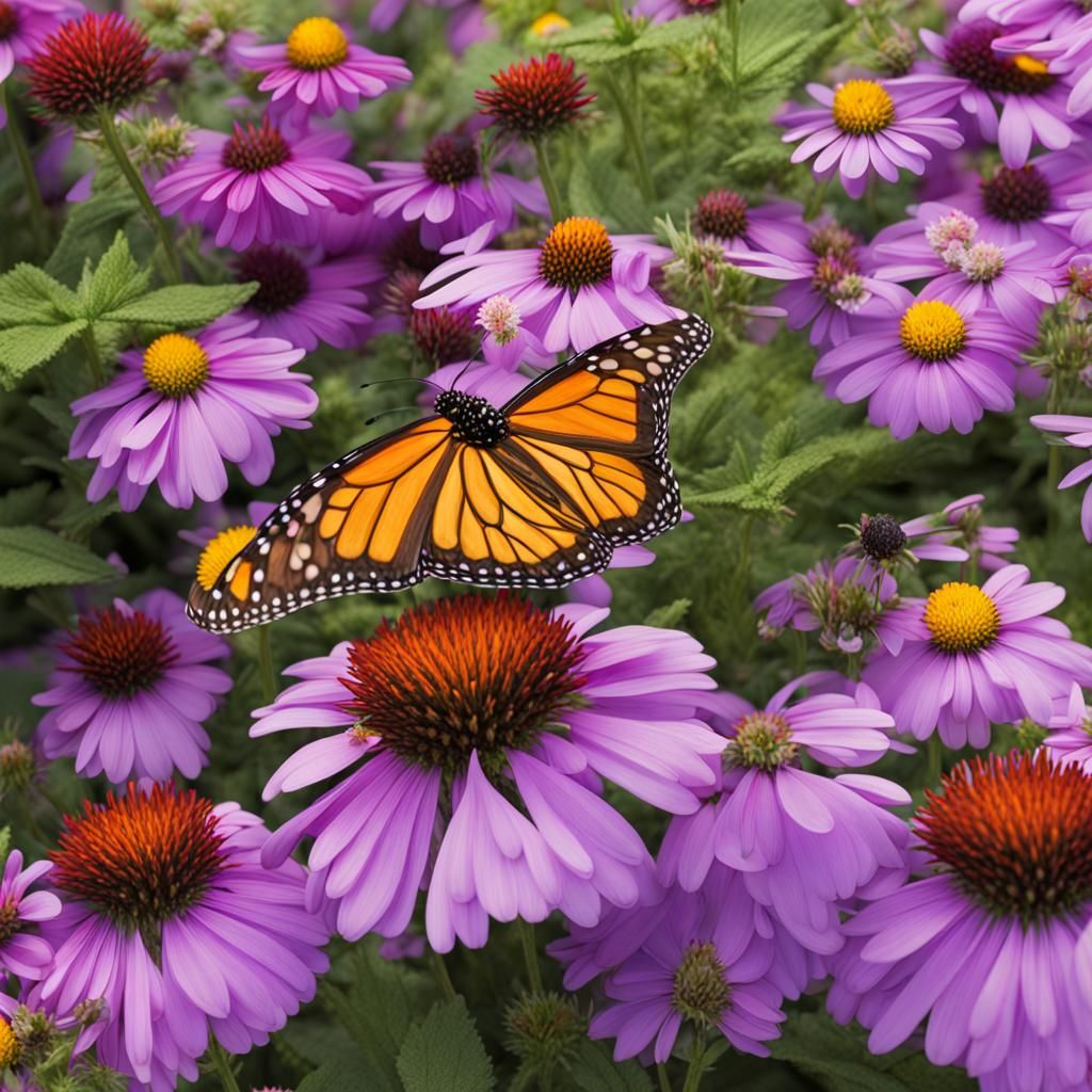 Monarch Butterflies in a Nectar-Rich Urban Garden