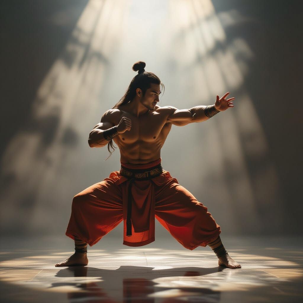 Tiger Monk in Dynamic Combat Pose with Sunlight