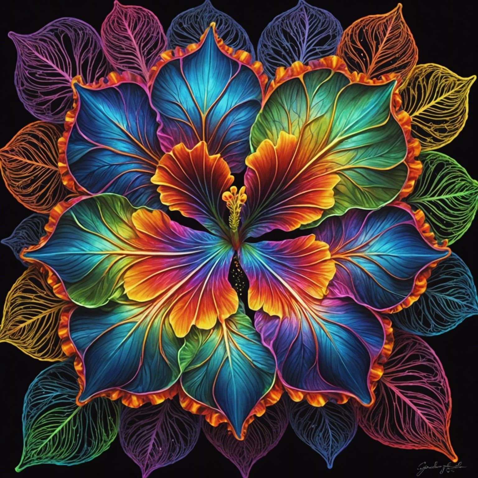 Neon Rainbow Heart Flower in 3D Shading