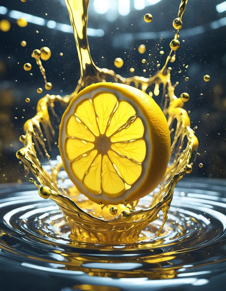 Lemon Splash: Futuristic Sci-Fi Liquid Art