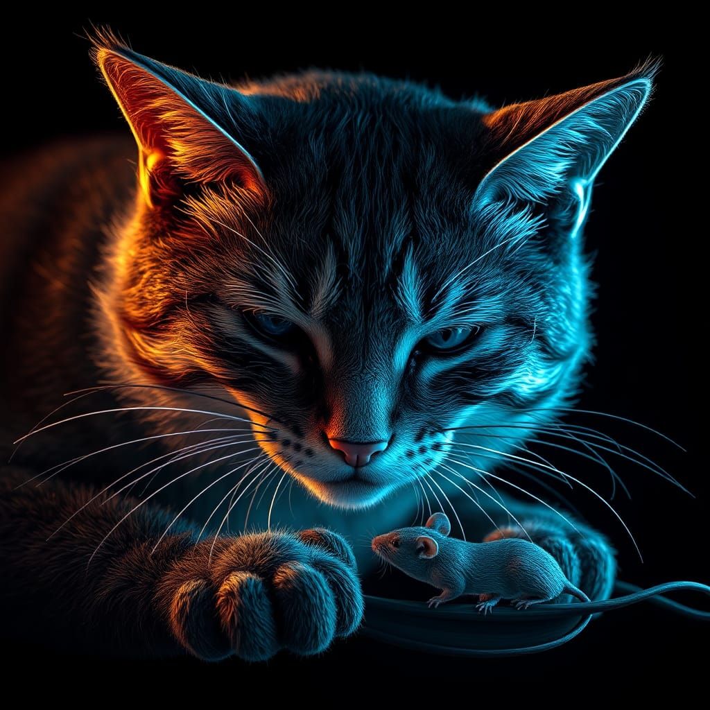 Intricate 3D String Art: Cat and Mouse