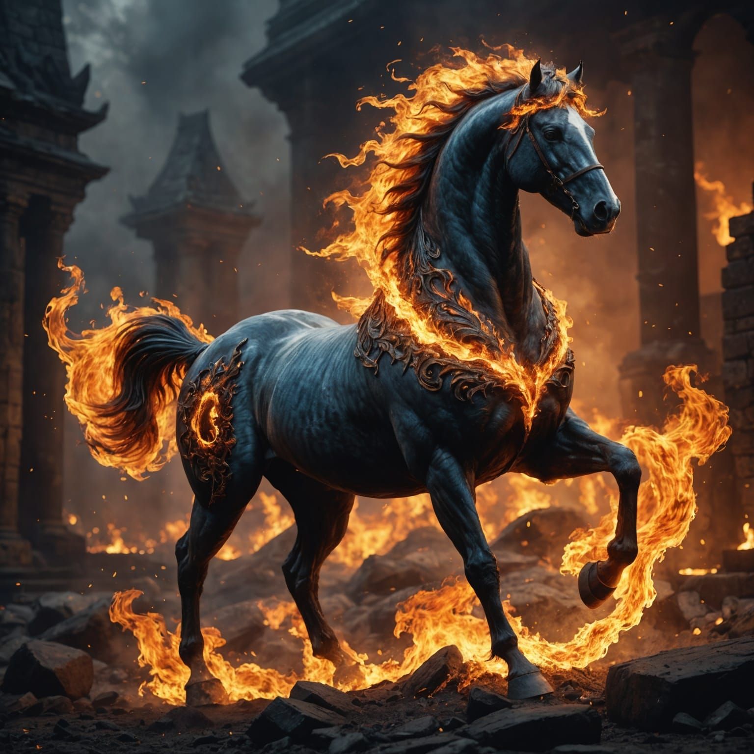 Majestic Fiery Stallion Digital Matte Painting
