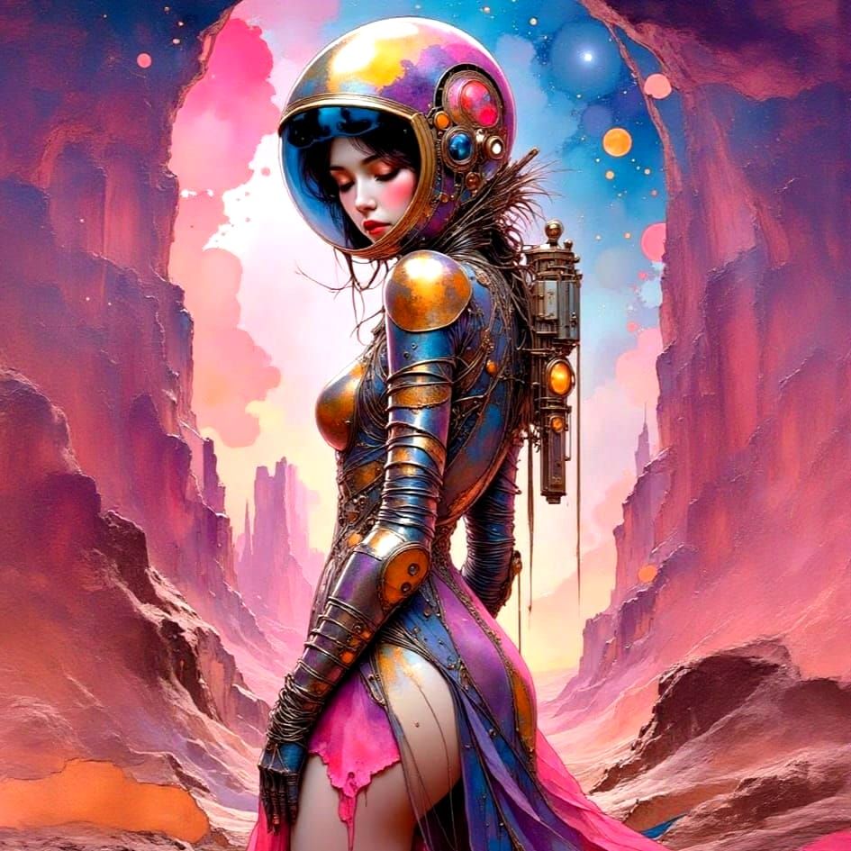Retro-Futuristic Woman in Eerie Extraterrestrial Landscape