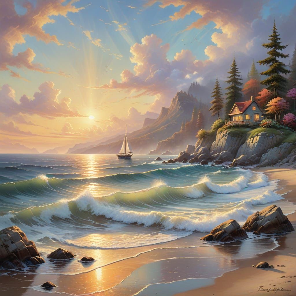 Impressionistic Dreamscapes: Serene Coastal Scene
