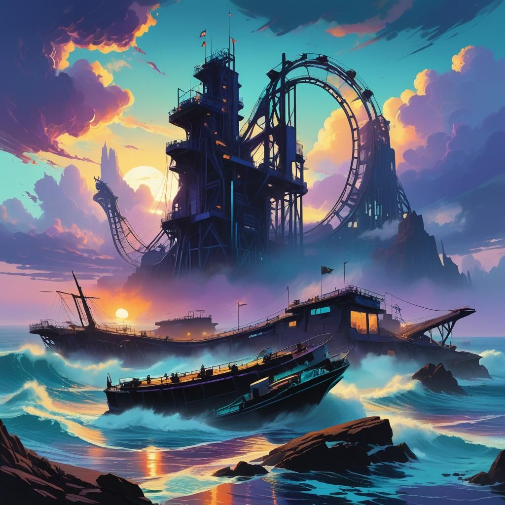 Ocean Roller Coaster in Eerie Atmospheric Style