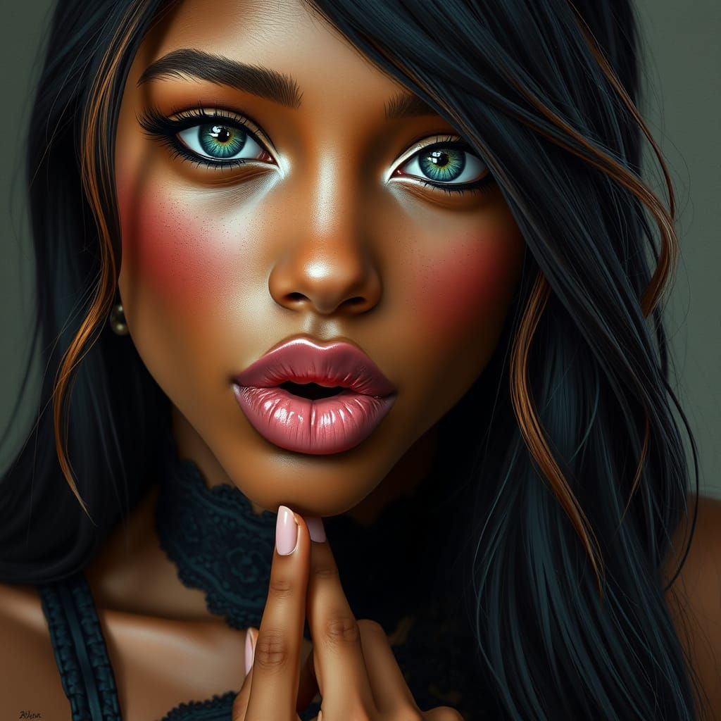 Beautiful Woman with Black Lace Corset, Realistic Portrait