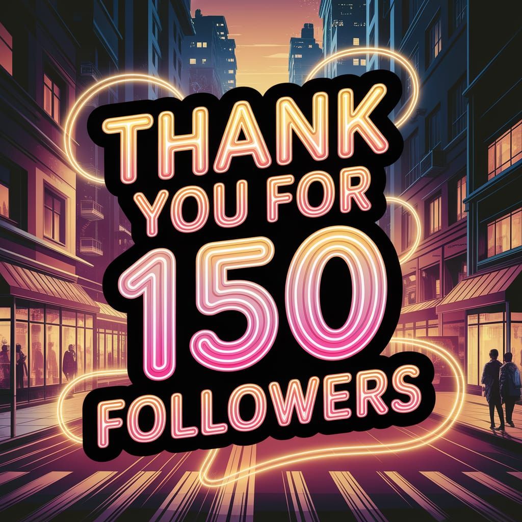 Neon Cityscape Celebrates 150 Followers in Vibrant Digital A...