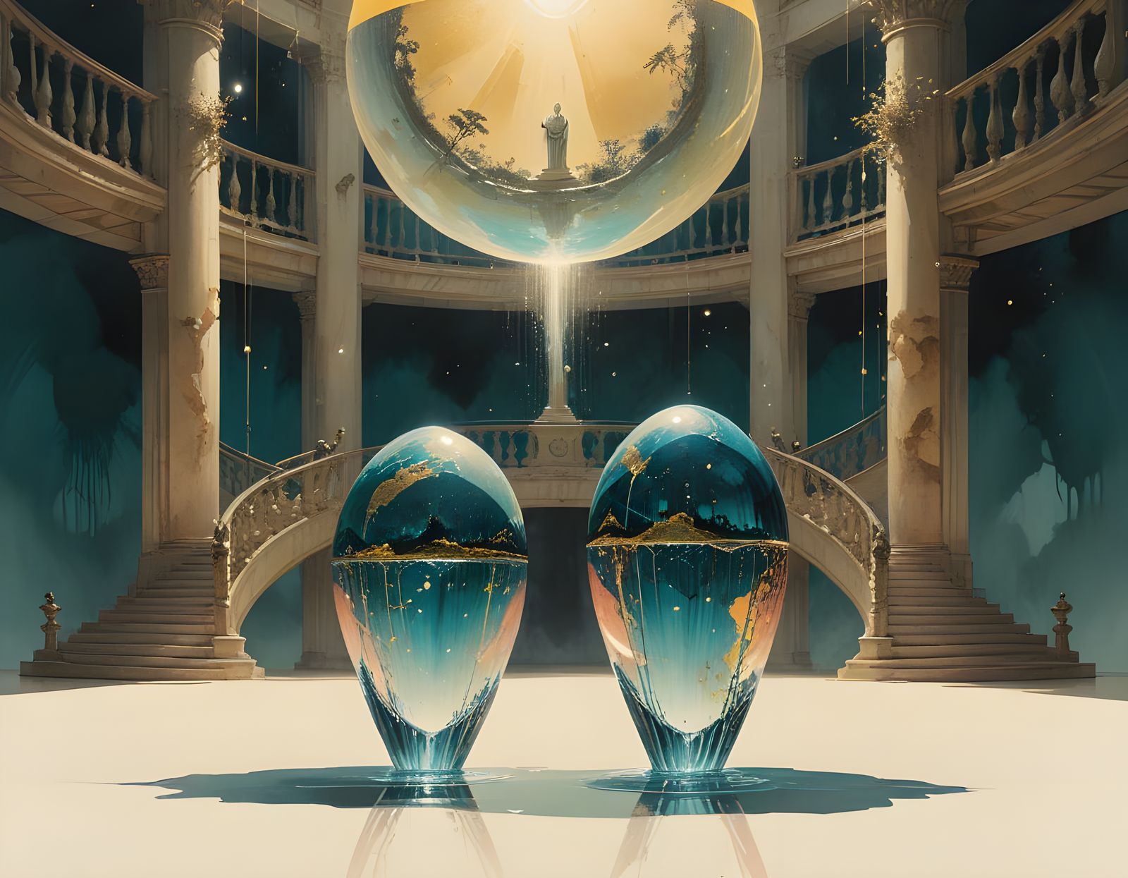 Cosmic Egg Fountain with Shadow-Light Effect