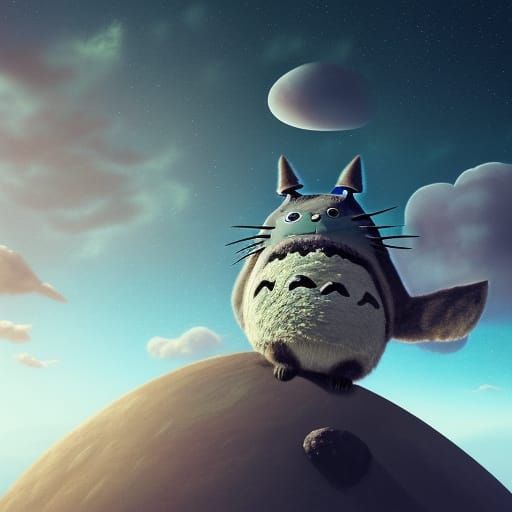 Totoro on a Comet in Detailed Digital Art
