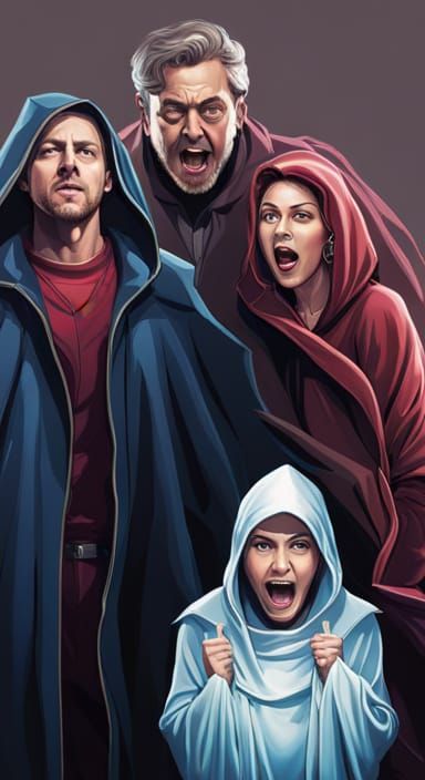 Hyperrealistic Cloaked Figures in Dramatic Color