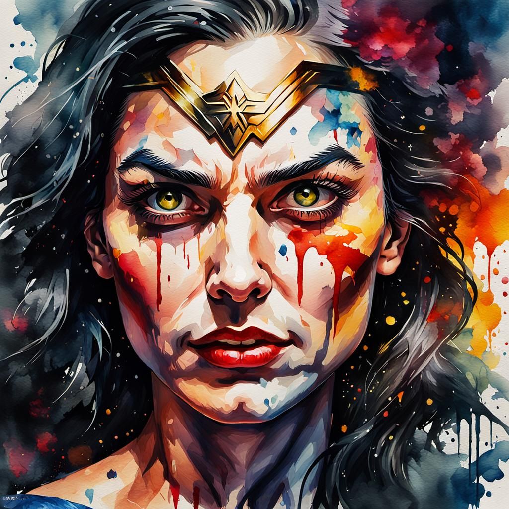 Grotesque Wonder Woman: Gothic Impressionist Watercolor
