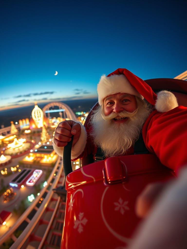 Santa Claus in High-Speed Sleigh Rollercoaster Thrill