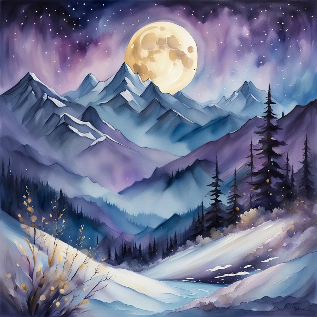 Ethereal Moonlit Landscape Painting in Magical Realism
