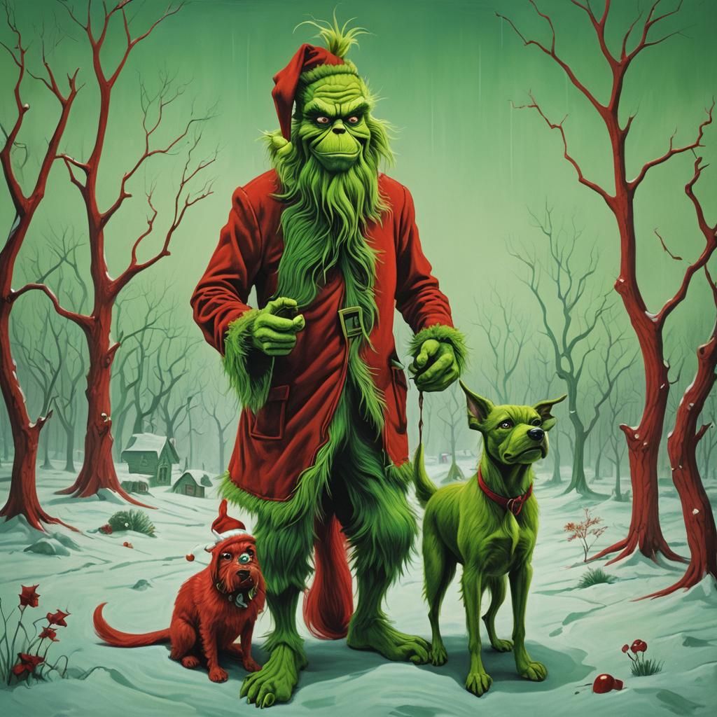 Surreal Red and Green Grinch Scene