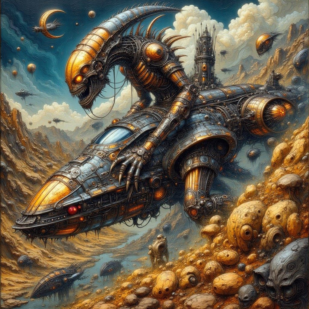 Alien Monster on Spaceship in Giger Style