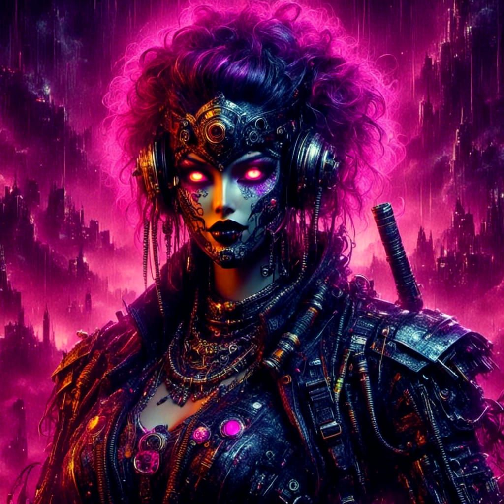 Neon Cyberpunk Figure in Luminous Pop Style