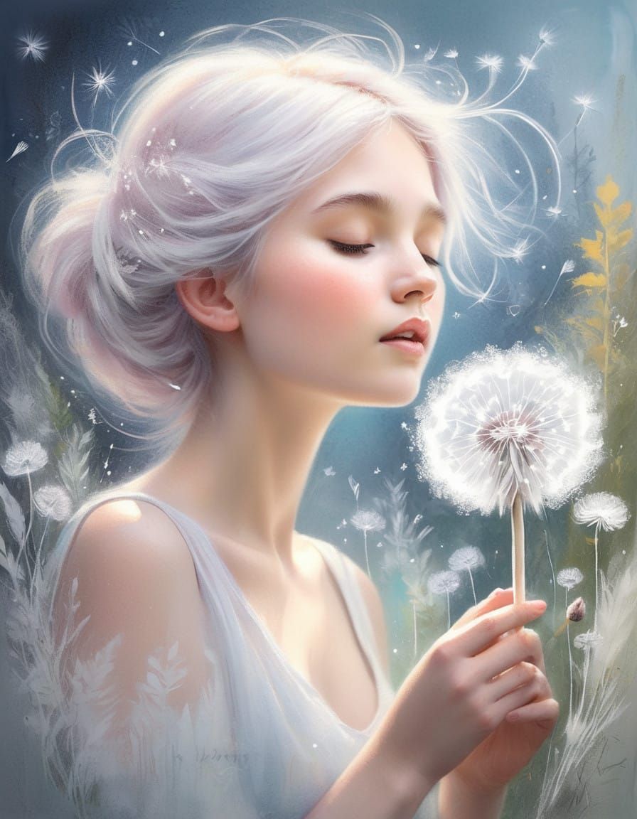 Whimsical Fairy Angel in Soft Chalk Pastel