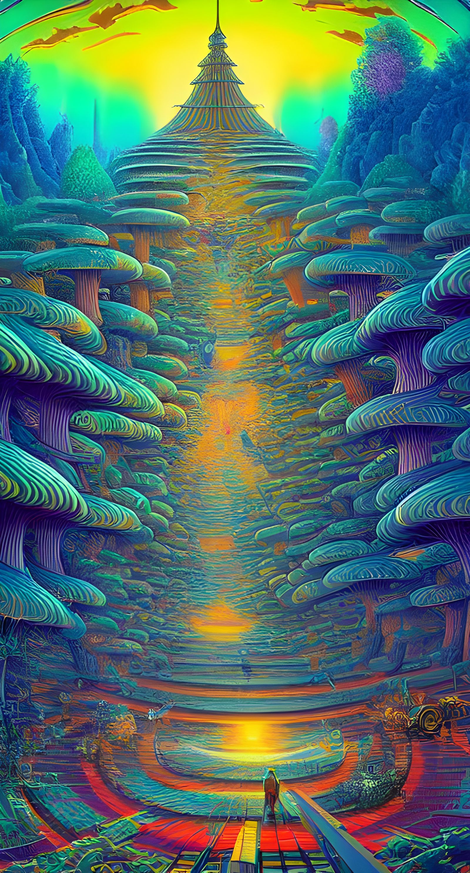 Psychedelic Skatepark Utopia in Synthwave Style