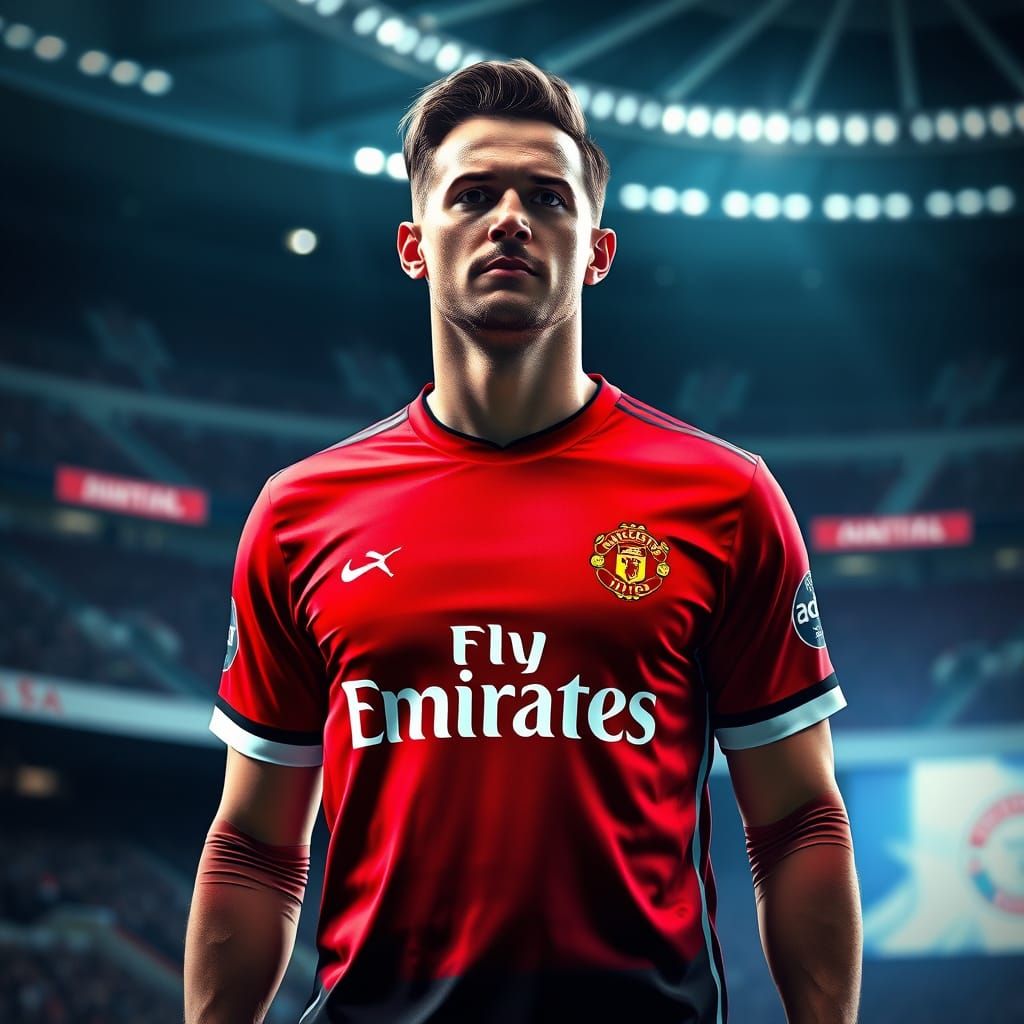 Man in Manchester United Jersey, Digital Art Style