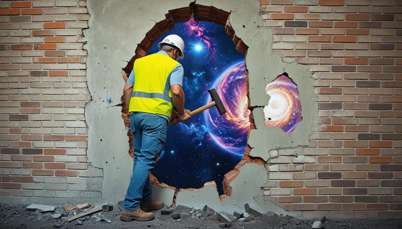 Sci-Fi Demolition Worker in Galactic Wreckage