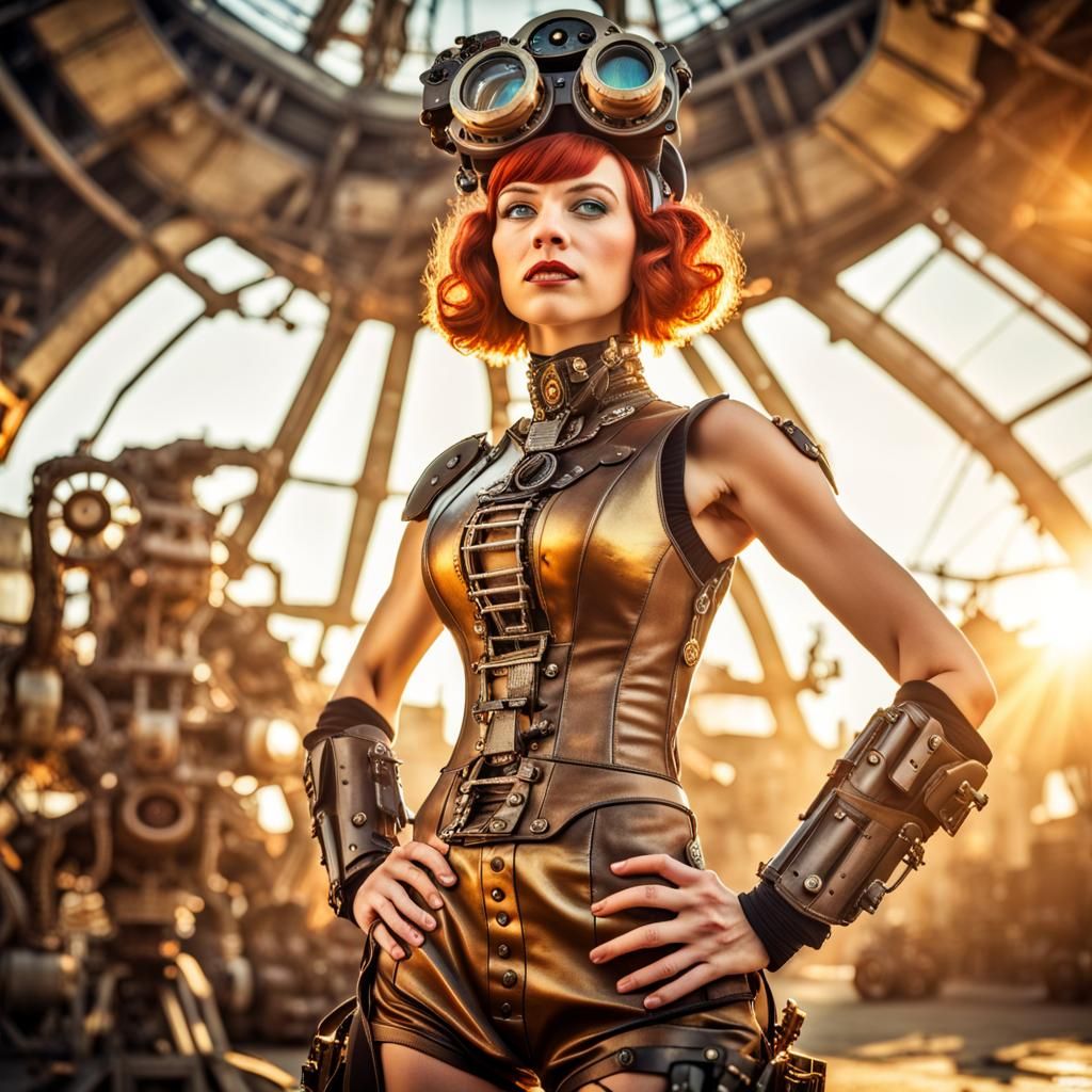 Wilma Flintstone in Steampunk Gear, Art Nouveau Style