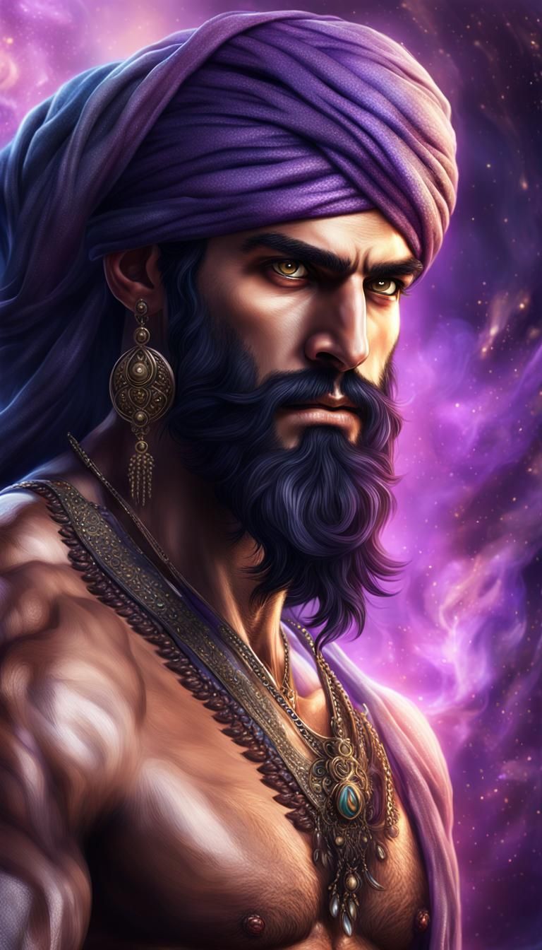 Handsome Persian Djinn with Turban: Photorealistic Digital A...