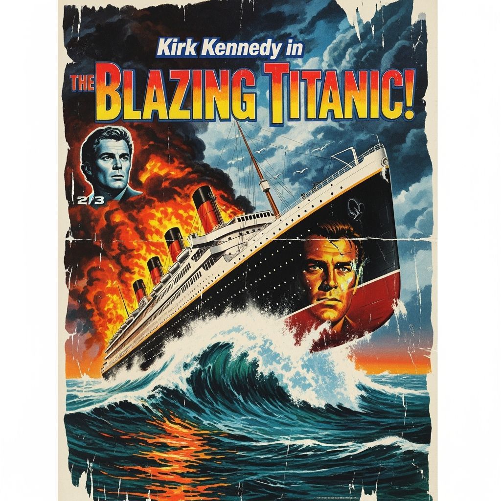 Burning Cruise Ship on Vintage Movie Poster